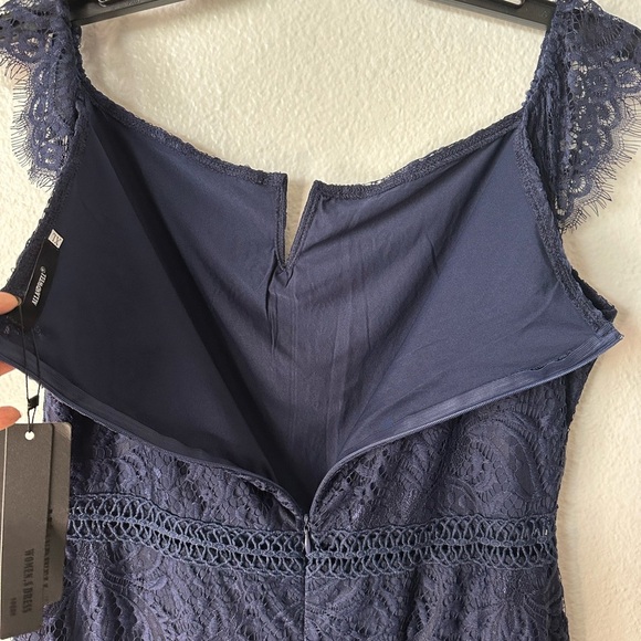 Allanwell Blue Floral Lace V Neckline Midi Bodycon XL Cocktail Dress - Picture 5 of 10